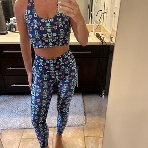 Terez Blue Floral Leggings and Crop Top Set